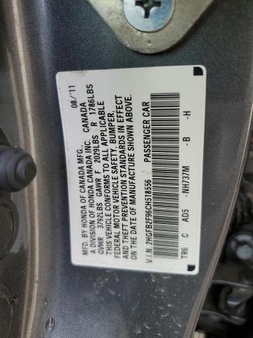 2HGFB2F96CH518556 - 2012 HONDA CIVIC EXL 灰色 照片 12