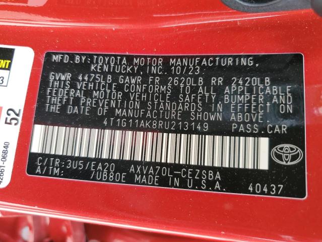 4T1G11AK8RU213149 - 2024 TOYOTA CAMRY SE NIGHT SHADE RED photo 12