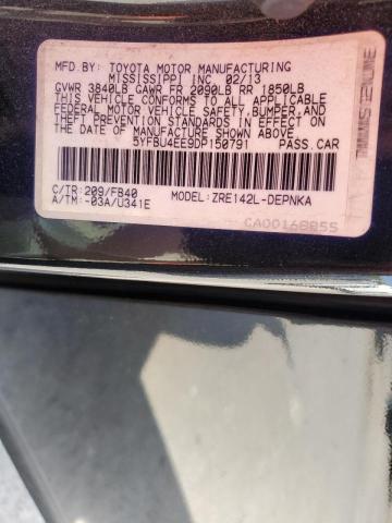 5YFBU4EE9DP150791 - 2013 TOYOTA COROLLA BASE 黑色 照片 12