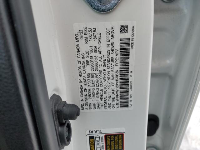 2HKRW2H89NH670636 - 2022 HONDA CR-V EXL WHITE photo 14