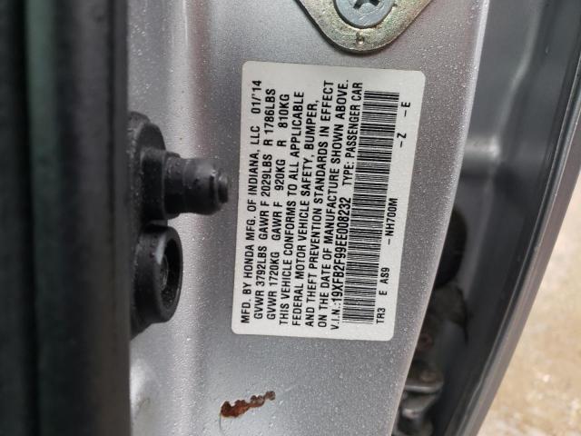 19XFB2F99EE008232 - 2014 HONDA CIVIC EXL SILVER photo 12