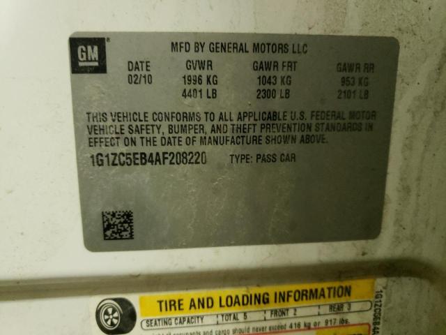 1G1ZC5EB4AF208220 - 2010 CHEVROLET MALIBU 1LT WHITE photo 12