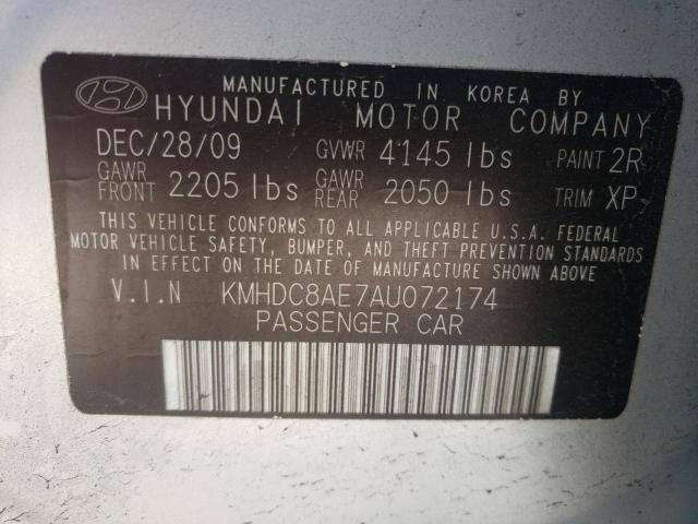 KMHDC8AE7AU072174 - 2010 HYUNDAI ELANTRA TO GLS SILVER photo 10