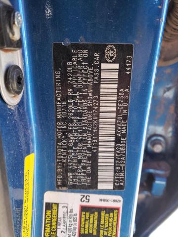 4T1B11HK2KU174273 - 2019 TOYOTA CAMRY L BLUE photo 12