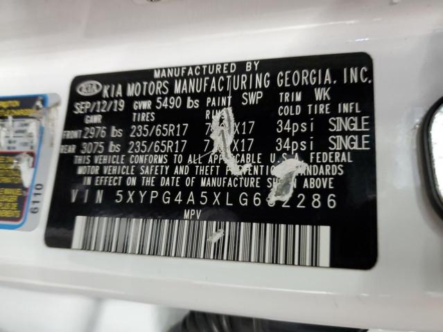 5XYPG4A5XLG632286 - 2020 KIA SORENTO S WHITE photo 12