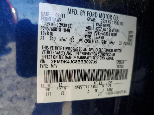 2FMDK4JC8BBB09735 - 2011 FORD EDGE SEL ლურჯი ფოტო 13