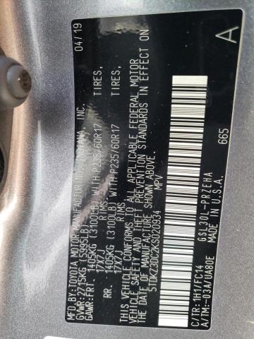 5TDKZ3DC2KS020934 - 2019 TOYOTA SIENNA LE GRAY photo 13