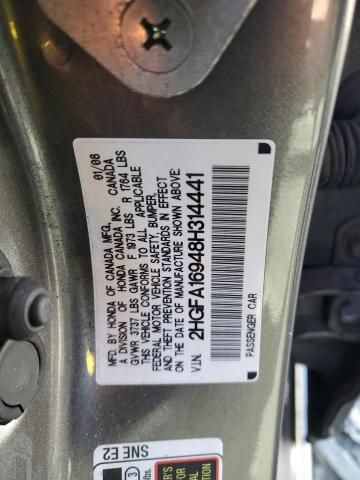 2HGFA16948H314441 - 2008 HONDA CIVIC EXL GRAY photo 12