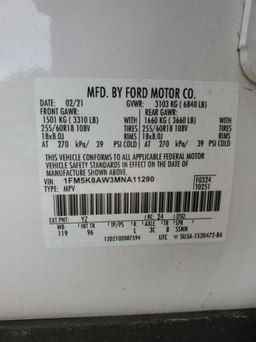 1FM5K8AW3MNA11290 - 2021 FORD EXPLORER POLICE INTERCEPTOR თეთრი ფოტო 13