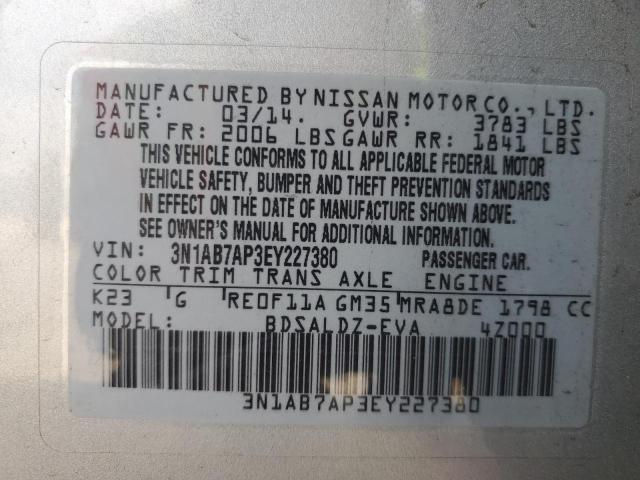 3N1AB7AP3EY227380 - 2014 NISSAN SENTRA S SILVER photo 13