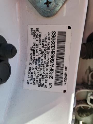 2HGFA16968H332083 - 2008 HONDA CIVIC EXL თეთრი ფოტო 12