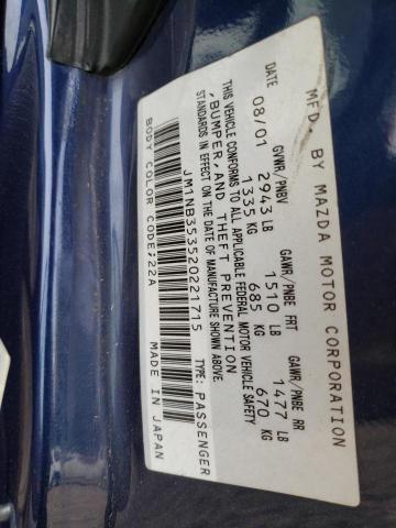 JM1NB353520221715 - 2002 MAZDA MX-5 MIATA BASE BLUE photo 12