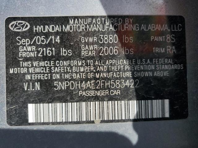 5NPDH4AE2FH583422 - 2015 HYUNDAI ELANTRA SE SILVER photo 12