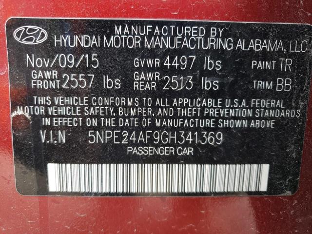 5NPE24AF9GH341369 - 2016 HYUNDAI SONATA SE RED photo 12