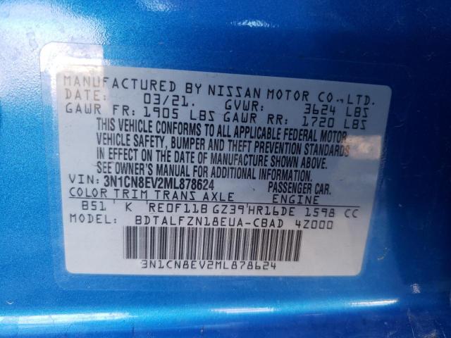 3N1CN8EV2ML878624 - 2021 NISSAN VERSA SV BLUE photo 12