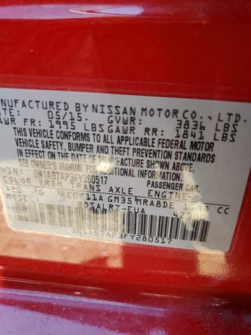 3N1AB7AP3FY280517 - 2015 NISSAN SENTRA S RED photo 12