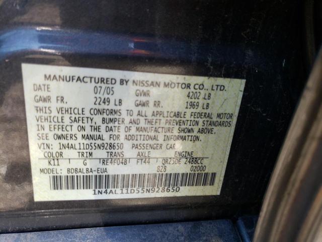 1N4AL11D55N928650 - 2005 NISSAN ALTIMA S GRAY photo 12