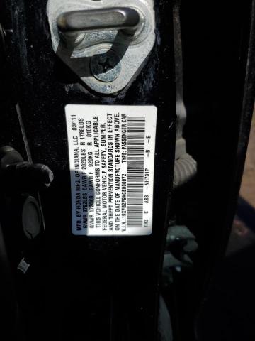 19XFB2F9XCE000072 - 2012 HONDA CIVIC EXL შავი ფოტო 12
