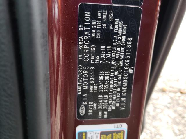 KNDMB5C16K6511368 - 2019 KIA SEDONA LX BURGUNDY photo 13