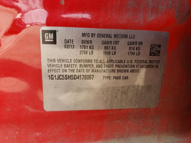 1G1JC5SH5D4178067 - 2013 CHEVROLET SONIC LT RED photo 12