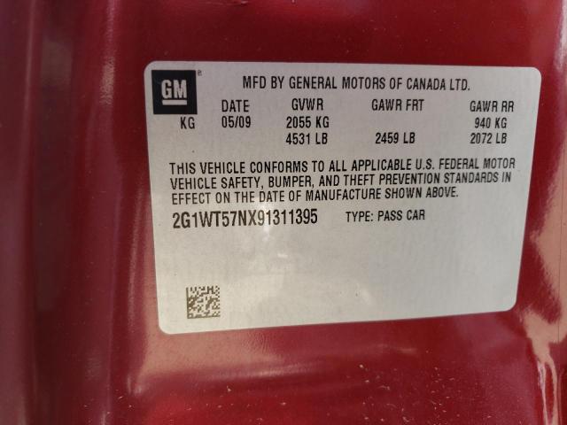 2G1WT57NX91311395 - 2009 CHEVROLET IMPALA 1LT MAROON photo 10