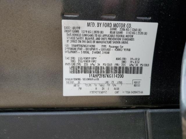 1FAHP2F87KG114200 - 2019 FORD TAURUS LIMITED GRAY photo 12