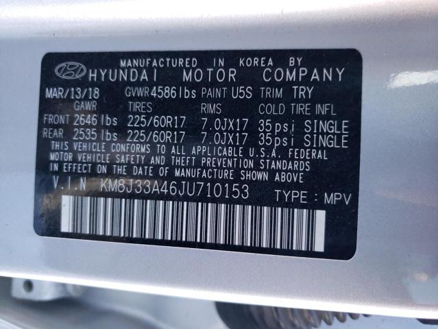 KM8J33A46JU710153 - 2018 HYUNDAI TUCSON SEL SILVER photo 13