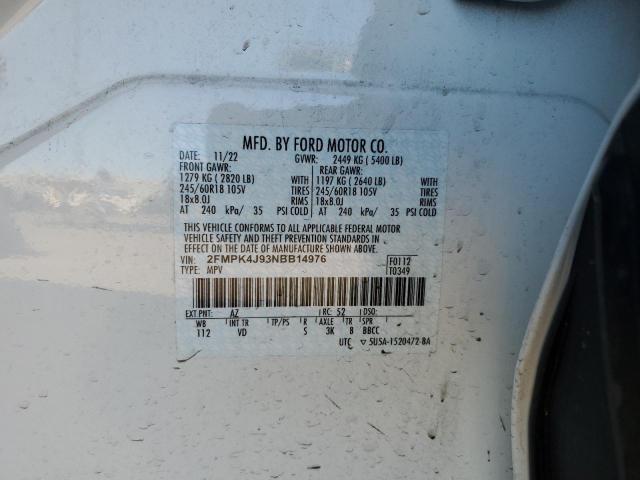 2FMPK4J93NBB14976 - 2022 FORD EDGE SEL WHITE photo 12