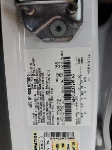 3FA6P0LU2KR240163 - 2019 FORD FUSION SE WHITE photo 12