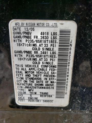 JN8AZ08T56W408576 - 2006 NISSAN MURANO SL BLACK photo 13