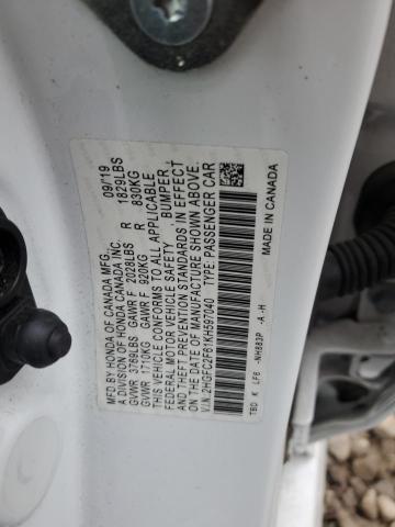 2HGFC2F61KH597040 - 2019 HONDA CIVIC LX WHITE photo 12