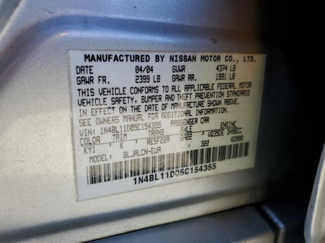 1N4BL11D05C154355 - 2005 NISSAN ALTIMA SE SILVER photo 12