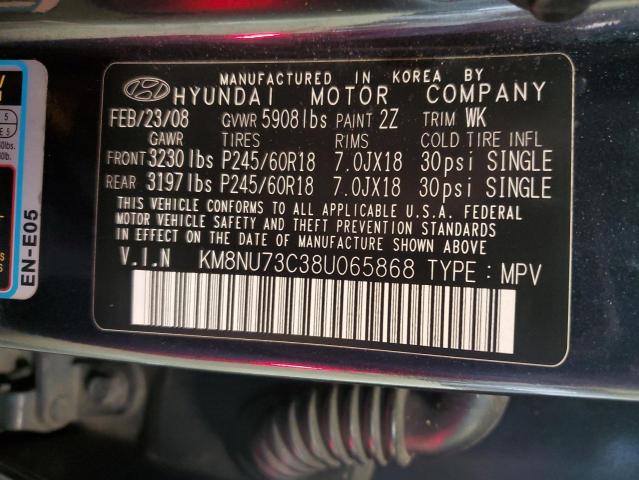 KM8NU73C38U065868 - 2008 HYUNDAI VERACRUZ GLS BLACK photo 13