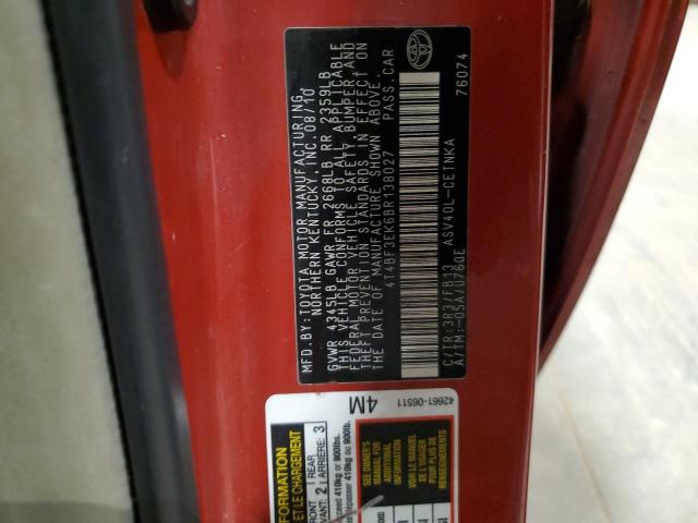 4T4BF3EK6BR138027 - 2011 TOYOTA CAMRY BASE RED photo 13