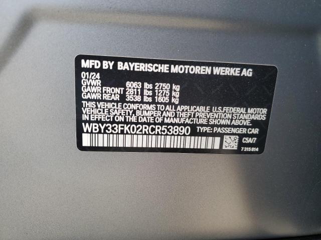 WBY33FK02RCR53890 - 2024 BMW I5 EDRIVE 40 GRAY photo 12