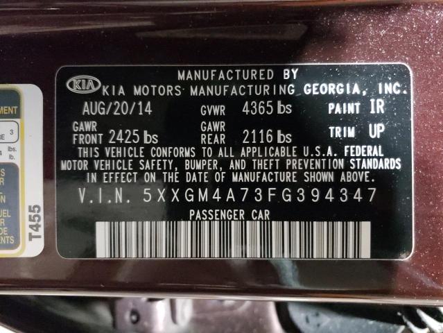 5XXGM4A73FG394347 - 2015 KIA OPTIMA LX BURGUNDY photo 12