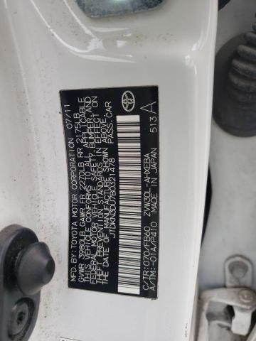 JTDKN3DU7B0321478 - 2011 TOYOTA PRIUS WHITE photo 12