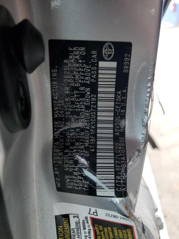 4T1BF1FK1CU572192 - 2012 TOYOTA CAMRY BASE SILVER photo 12