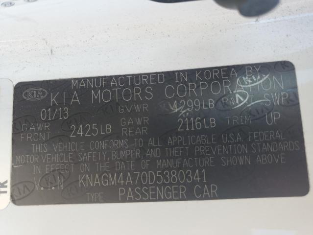 KNAGM4A70D5380341 - 2013 KIA OPTIMA LX CREAM photo 12