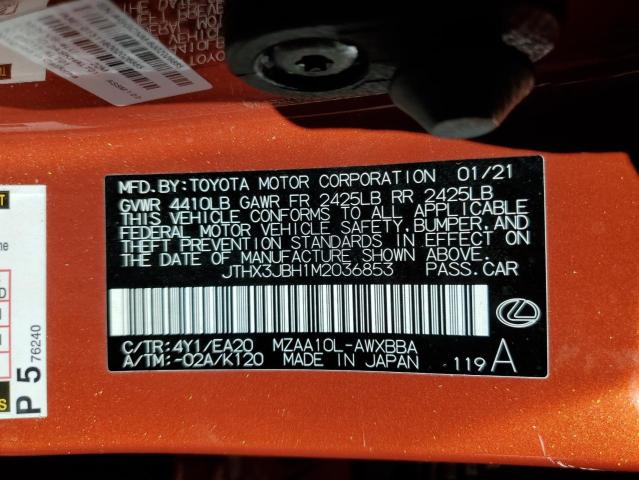 JTHX3JBH1M2036853 - 2021 LEXUS UX 200 ORANGE photo 13