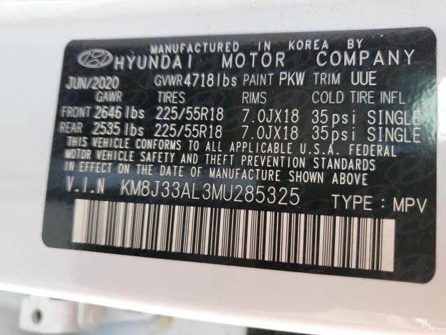 KM8J33AL3MU285325 - 2021 HYUNDAI TUCSON LIMITED WHITE photo 13