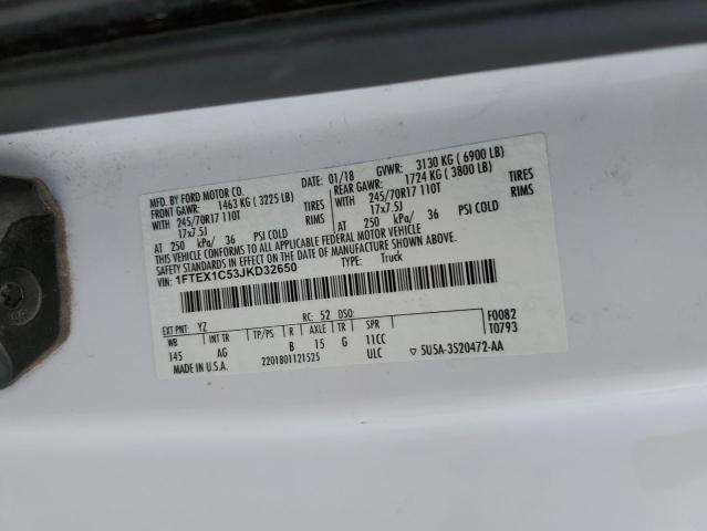 1FTEX1C53JKD32650 - 2018 FORD F150 SUPER CAB WHITE photo 12