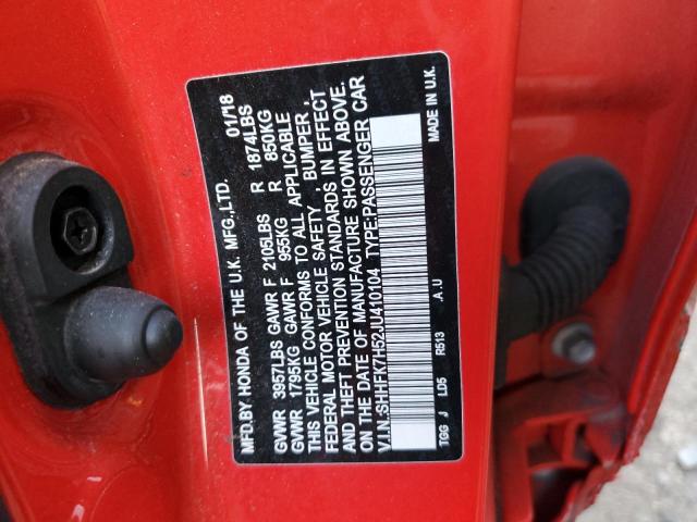 SHHFK7H52JU410104 - 2018 HONDA CIVIC EX RED photo 12