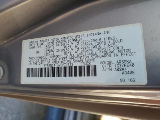 5TBRN34162S271313 - 2002 TOYOTA TUNDRA ACCESS CAB SR5 SILVER photo 12