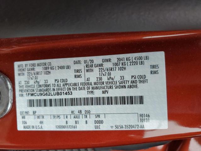 1FMCU9G62LUB01453 - 2020 FORD ESCAPE SE RED photo 13