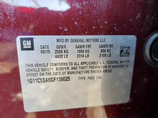 1G11C5SA6GF138625 - 2016 CHEVROLET MALIBU LIM LT 勃艮第红 照片 12