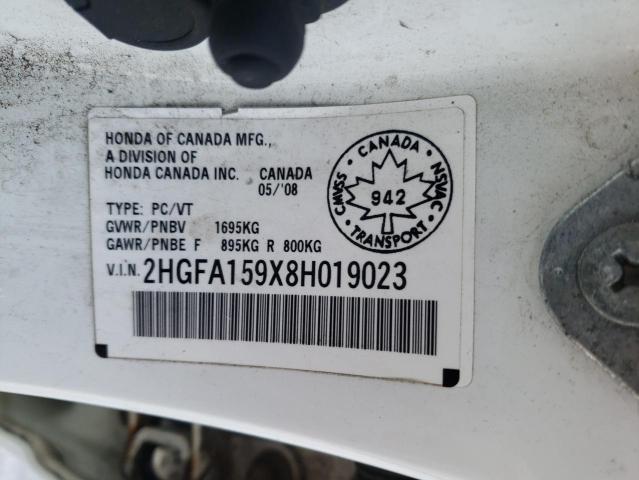 2HGFA159X8H019023 - 2008 HONDA CIVIC EXL თეთრი ფოტო 12