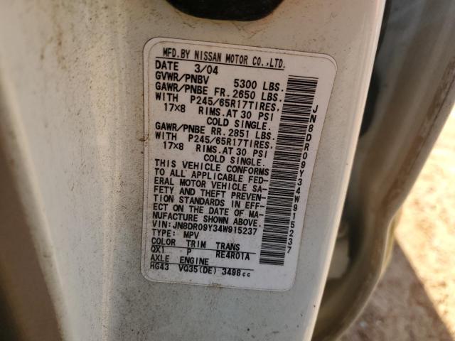 JN8DR09Y34W915237 - 2004 NISSAN PATHFINDER LE 白色 照片 13