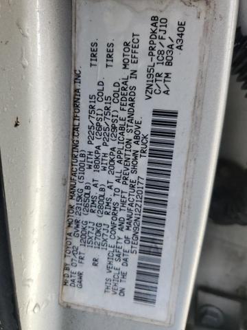 5TEGN92N12Z120177 - 2002 TOYOTA TACOMA DOUBLE CAB PRERUNNER SILVER photo 12