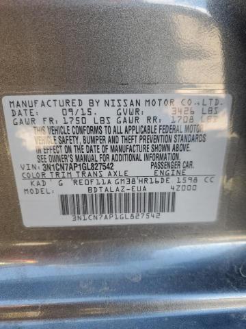 3N1CN7AP1GL827542 - 2016 NISSAN VERSA S SILVER photo 13